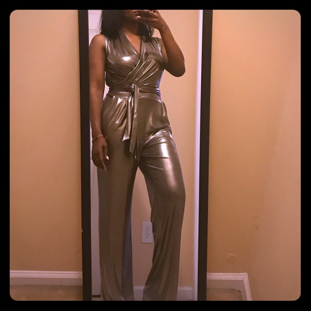 NEw York and Company Metallic Jumpsuit